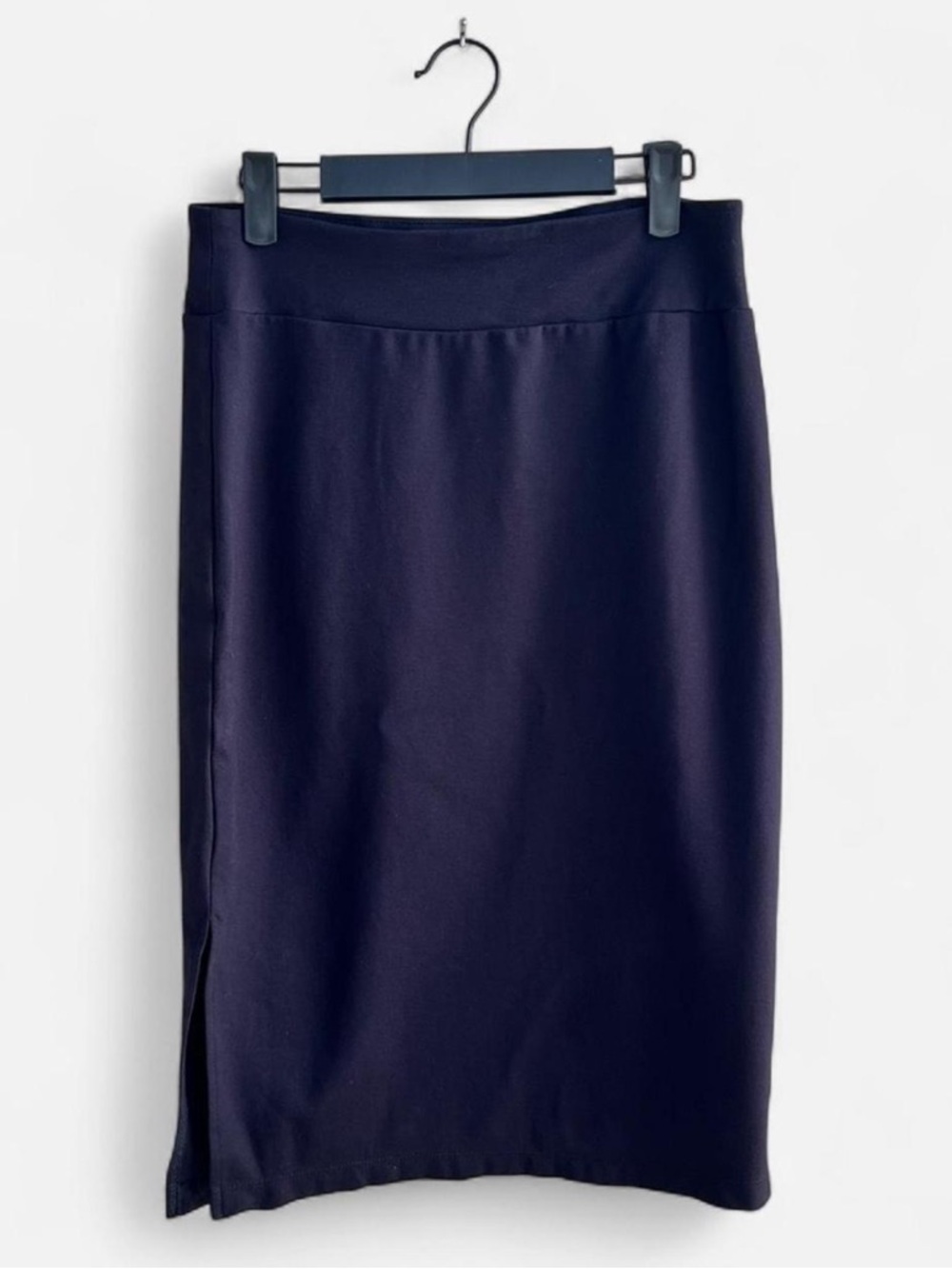 Nine West Ponte Pencil Skirt Pull On Side Slit Stretch Career Office Wear